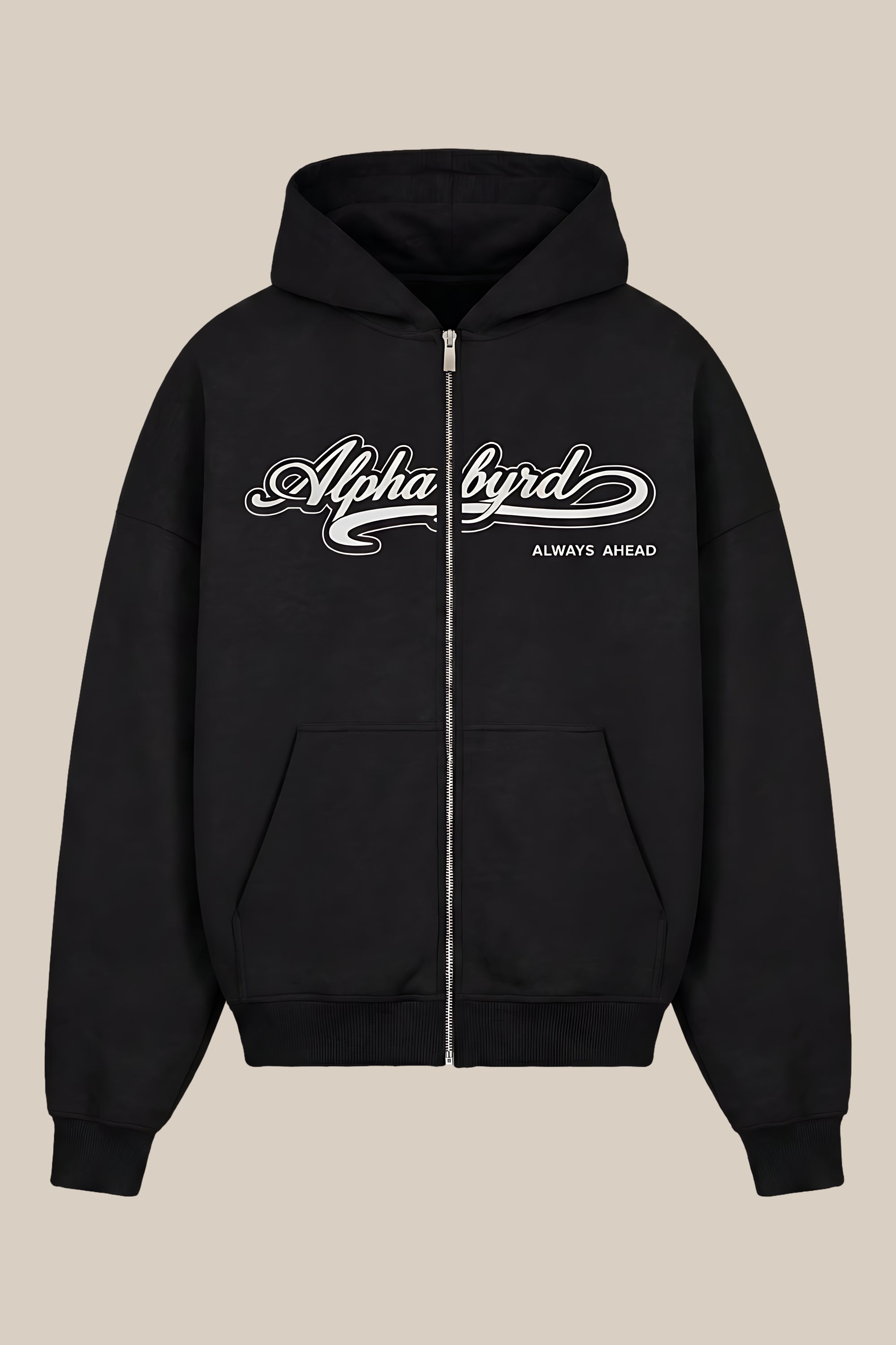 AlphaByrd Varsity Script Oversize Zip Hoodie BLK