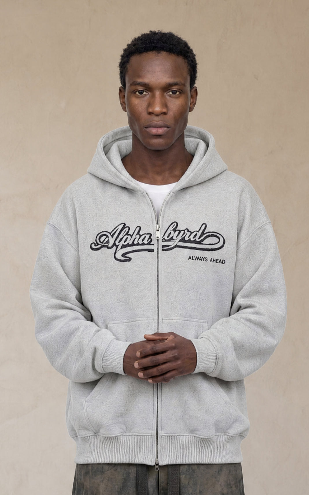 AlphaByrd Varsity Script Oversize Zip Hoodie